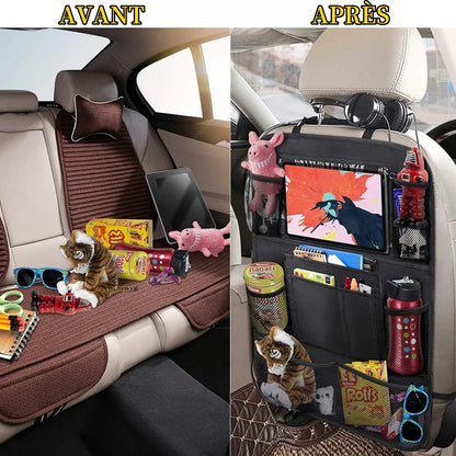 Organisateur de dossier de siège de voiture, 10 poches de rangement avec écran tactile, support de tablette, protecteur pour enfants, accessoires de voiture