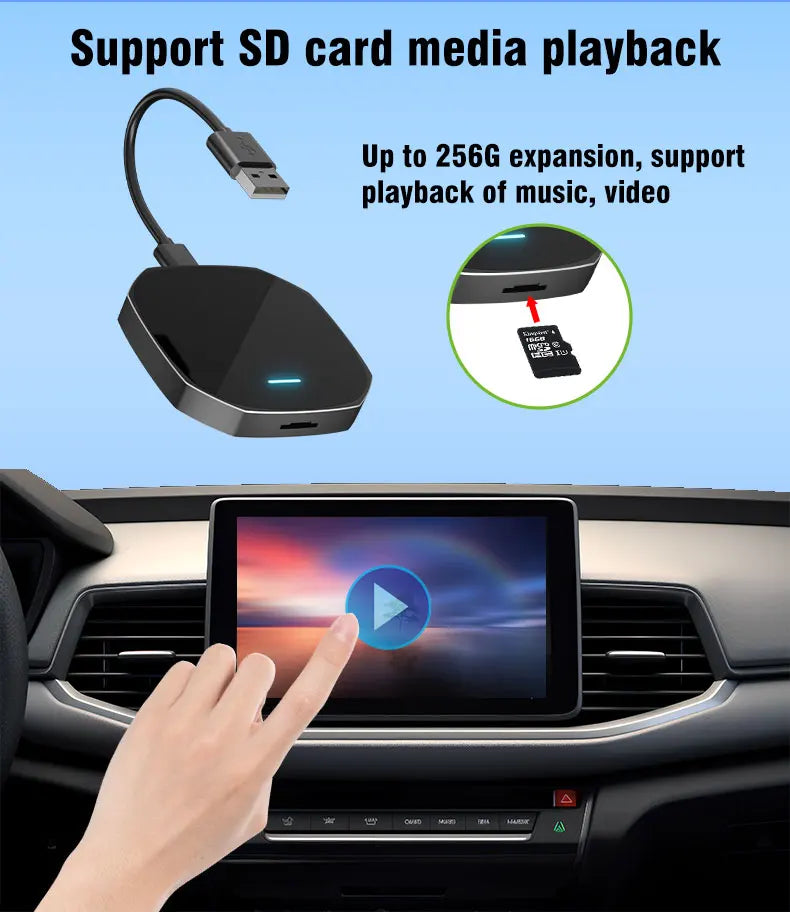 Adaptateur sans fil Android Auto Apple CarPlay double WiFi Plug And Play, boîtier intelligent AI avec Youtube Netflix IPTV TikTok, 2026