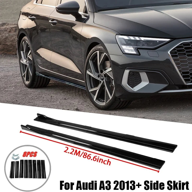 Pour Audi accessoires A3 berline 2013 + ensemble d'extension de jupe latérale de voiture panneaux à bascule lèvre pare-chocs ABS 8 pièces noir brillant