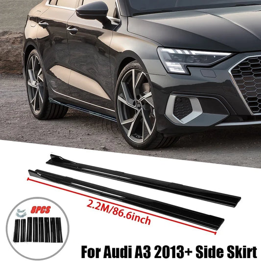 Pour Audi accessoires A3 berline 2013 + ensemble d'extension de jupe latérale de voiture panneaux à bascule lèvre pare-chocs ABS 8 pièces noir brillant