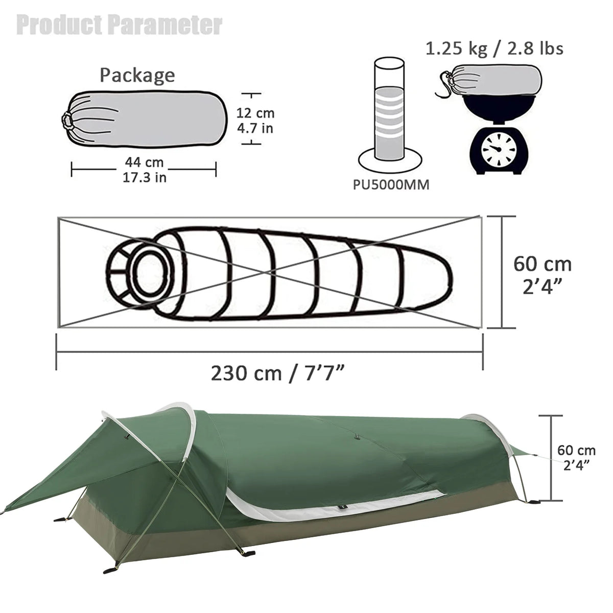 Tente extérieure pour une personne, imperméable, légère, mini tente tunnel, 3 saisons