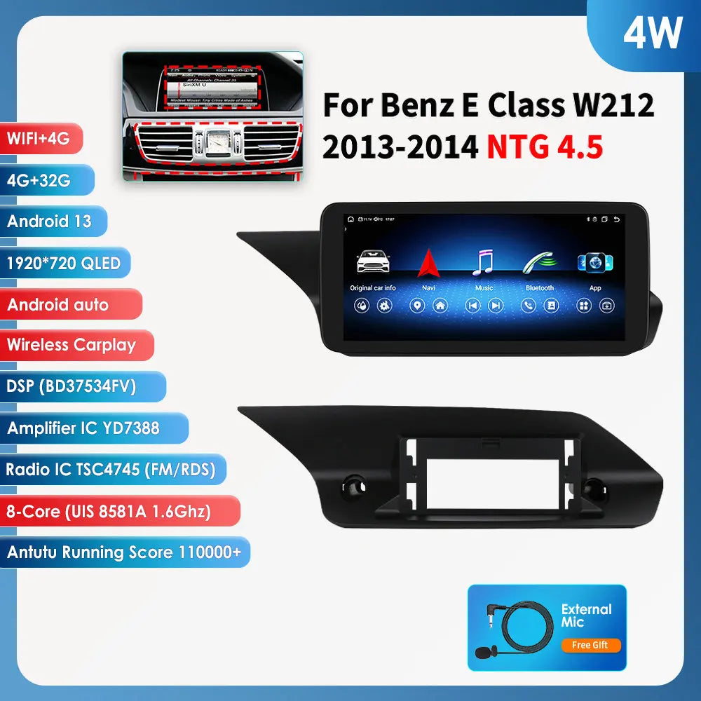 Autoradio Android 13 de 10.25 Pouces avec Lecteur de Limitation 4G Carplay, pour Mercedes Benz W212 Classe E NTG 4.0 4.5 5.0 E200 E230 E260 E300 S212