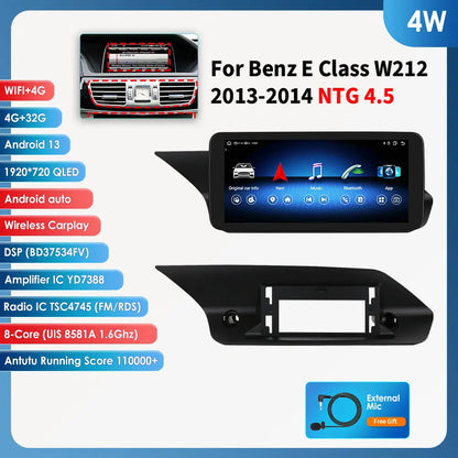 Autoradio Android 13 de 10.25 Pouces avec Lecteur de Limitation 4G Carplay, pour Mercedes Benz W212 Classe E NTG 4.0 4.5 5.0 E200 E230 E260 E300 S212