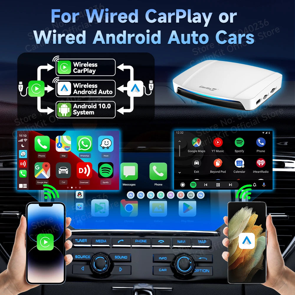 CarlinKit-Android 13 CarPlay AI Box, HDMI sans fil, Auto TV Video Box, Qualcomm SDM, Écran partagé 8 cœurs, Nouveau, 2026