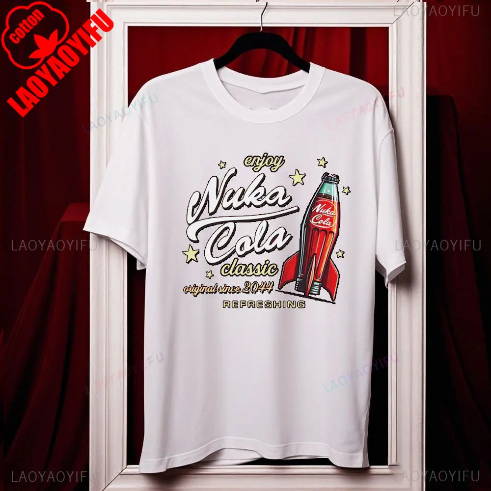تيشيرت Nuka Cola Fallout للجنسين من القطن الناعم، تي شيرت مضحك، تي شيرت أحمر عتيق 2044، تي شيرت علوي، هدية للمعجبين، ملابس رجالية، هاراجوكو
