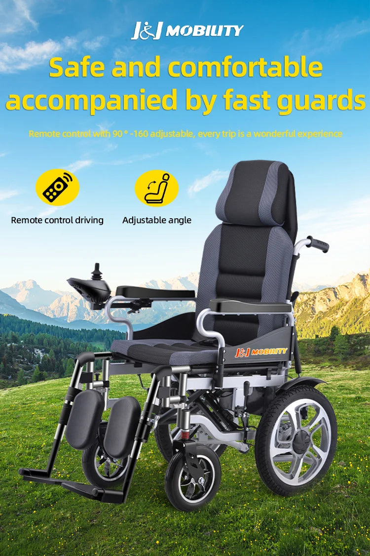 Fauteuil roulant électrique inclinable avec dossier haut, chaise plate allongée avec roulettes pour désactionner 50112-L036