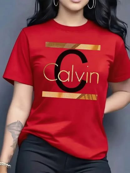Offre spéciale femmes mode d'été décontracté Calvin lettre motif imprimé col rond manches courtes vêtements de sport T-shirt y2k vêtements