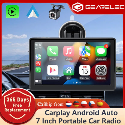 Autoradio Portable CarPlay Android Auto, lecteur vidéo multimédia de 7 pouces, écran tactile avec USB AUX pour caméra de recul