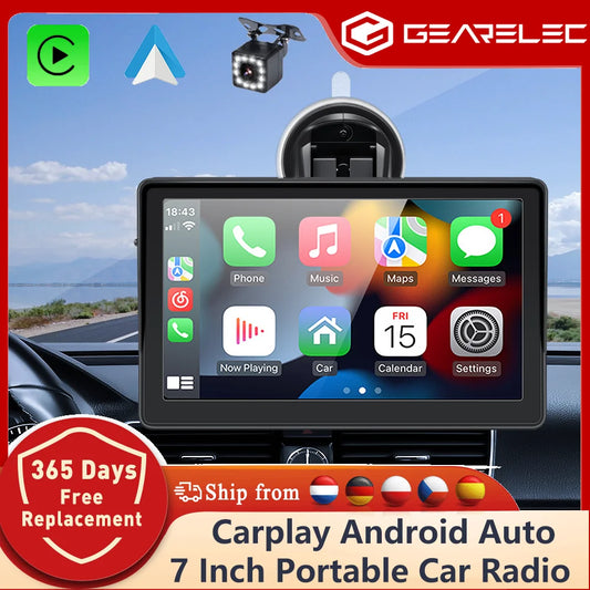 Autoradio Portable CarPlay Android Auto, lecteur vidéo multimédia de 7 pouces, écran tactile avec USB AUX pour caméra de recul