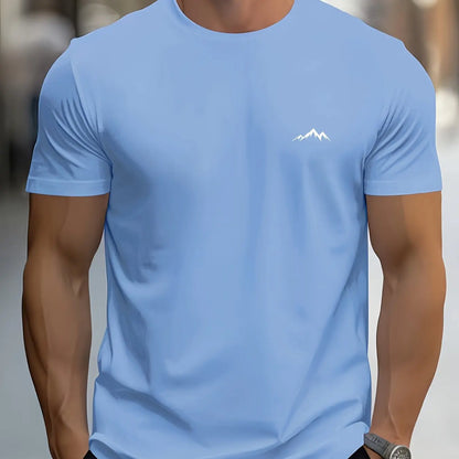 T-shirt à manches courtes et col rond pour hommes, 100% pur coton, à la mode, sport décontracté, ample, imprimé montagne, été