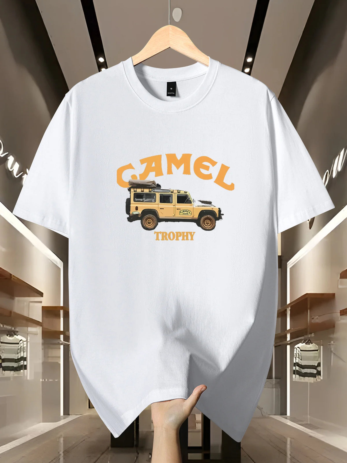 Haut d'été à manches courtes et col rond pour hommes, ample et décontracté, motif rétro Camel et Sahara désert imprimé