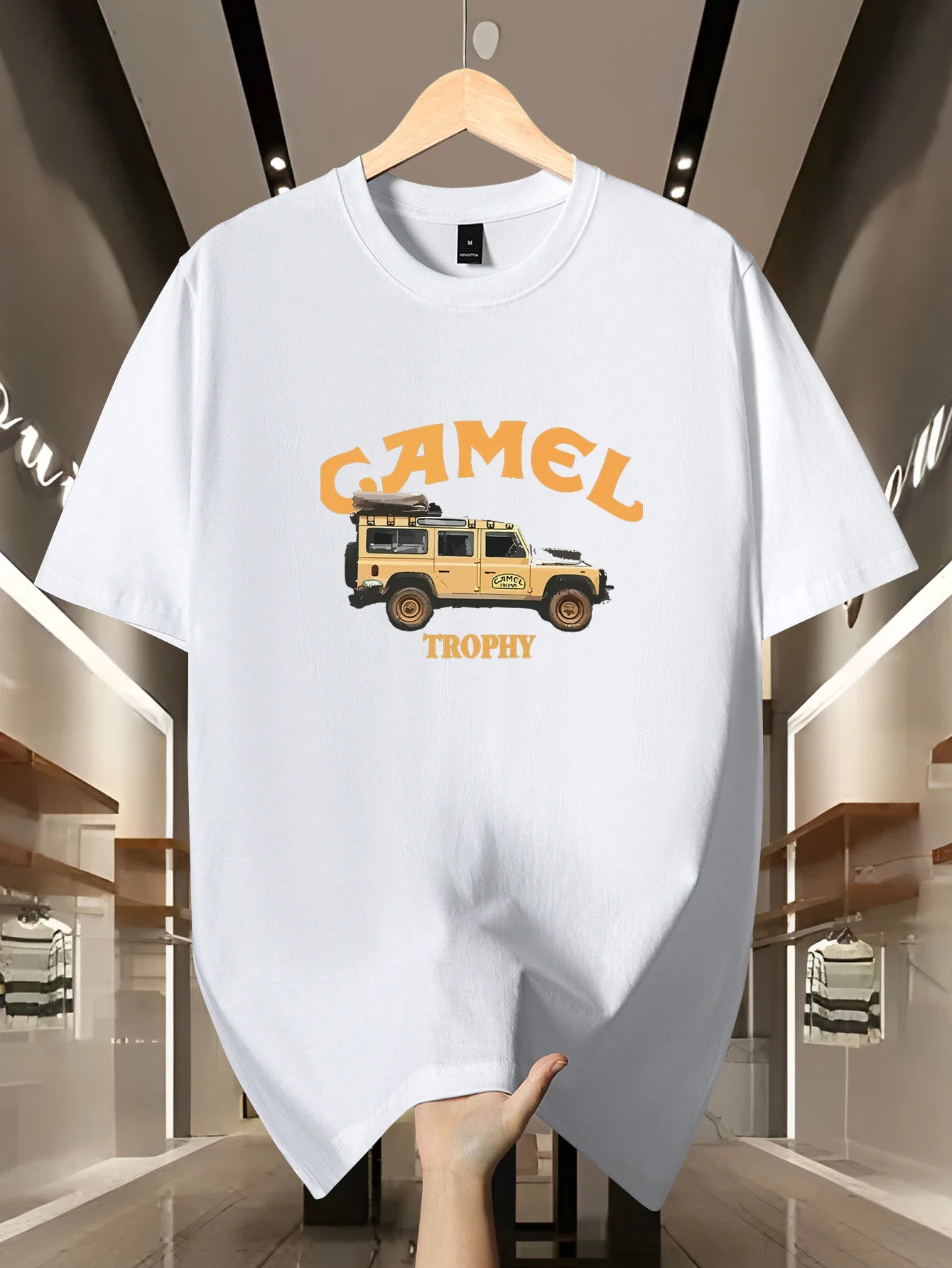 Haut d'été à manches courtes et col rond pour hommes, ample et décontracté, motif rétro Camel et Sahara désert imprimé