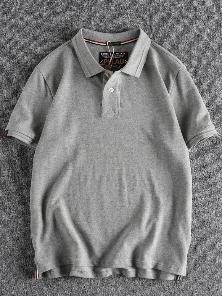 T-shirt rétro américain à manches courtes pour hommes, Polo à revers de couleur unie, à la mode, 100% coton, hauts d'affaires décontractés