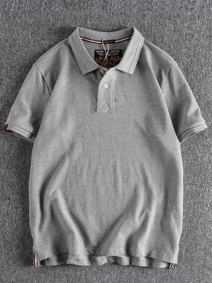 T-shirt rétro américain à manches courtes pour hommes, Polo à revers de couleur unie, à la mode, 100% coton, hauts d'affaires décontractés