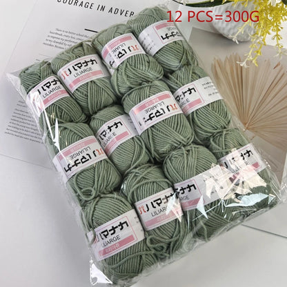 12 pièces 300g fil de lait fait à la main grossier bricolage tissage boule de fil pour pull chapeau écharpe et autres vêtements doux Crochet fil à tricoter