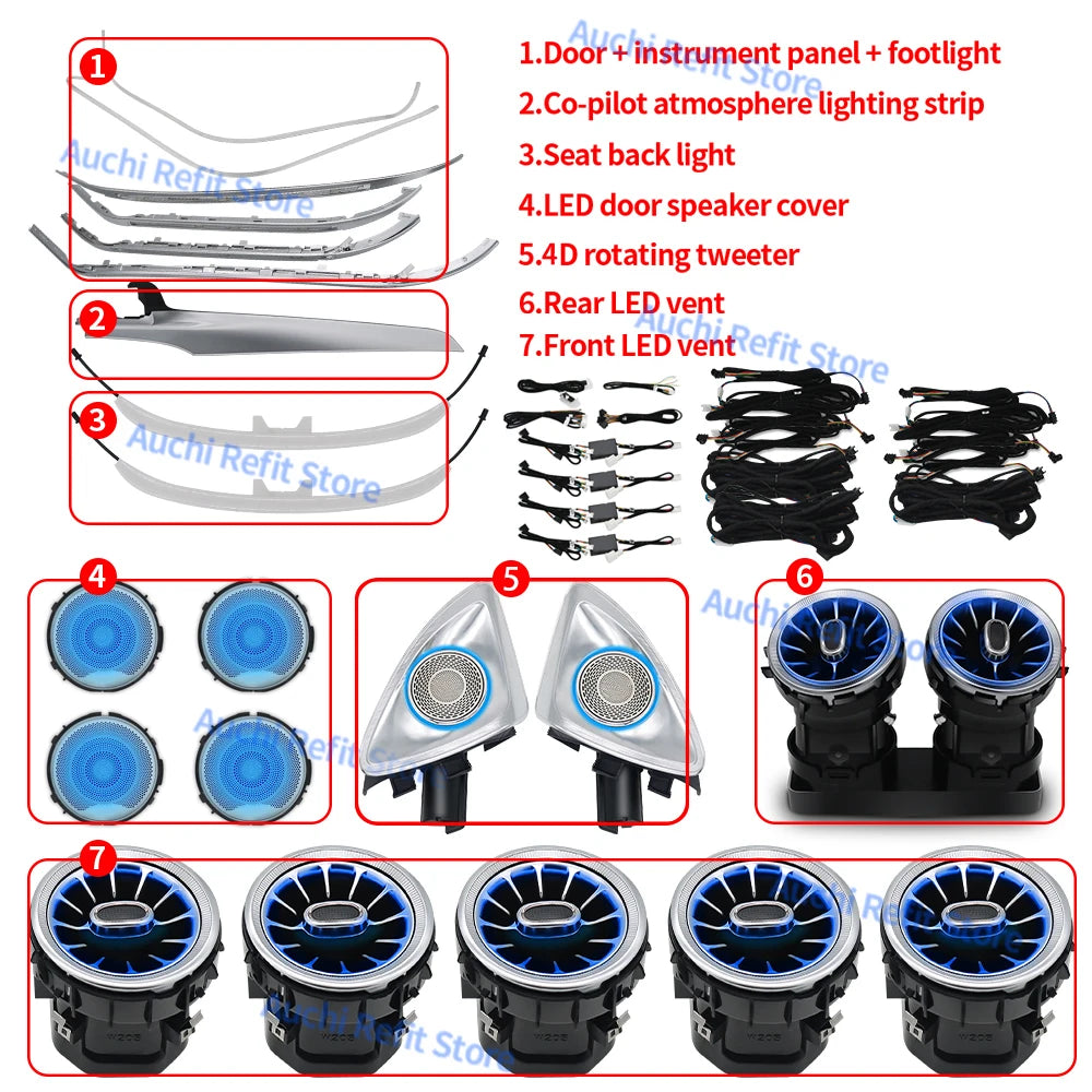 Lumières d'ambiance LED 3/64 couleurs, pour Mercedes Benz W205 X253 classe C GLC coupé C43 C63s, Instrument intérieur, lampe décorative, rénovation
