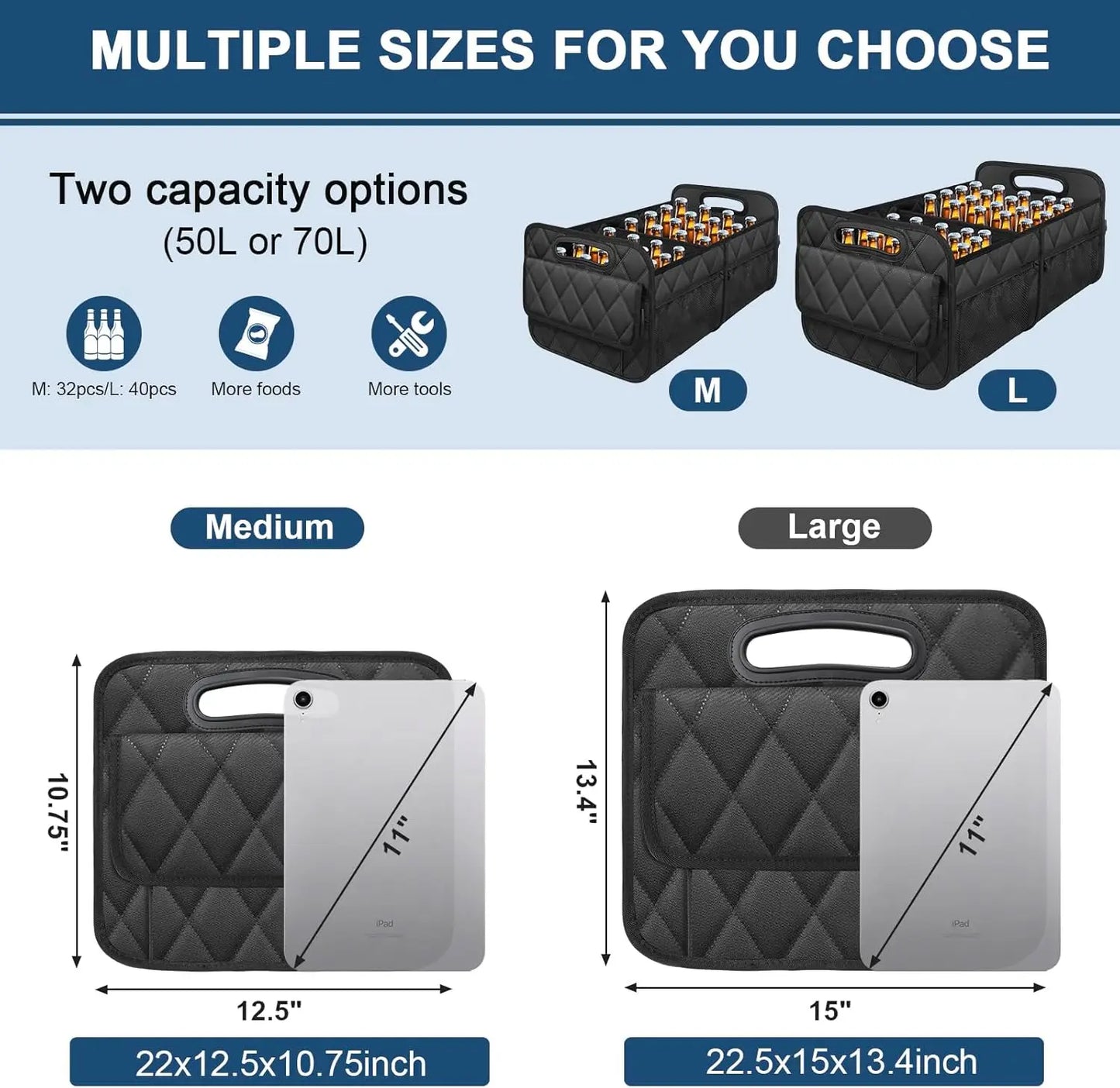 Organisateur de coffre de voiture pour SUV, organisateurs et rangement de voiture avec 6 poches, organisateur de coffre en Polyester imperméable pour accessoires de voiture