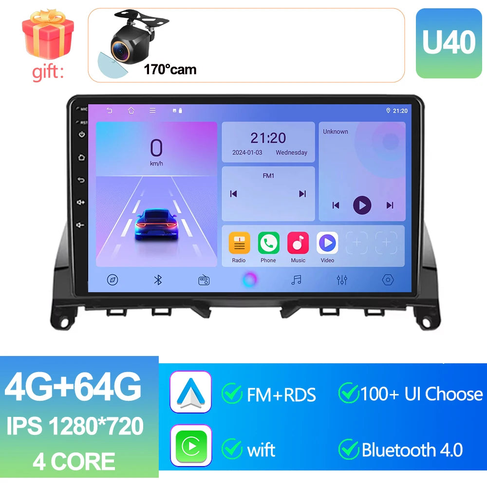 Pour Mercedes Benz classe C 3 W204 S204 2006 - 2011 Android 15 Carplay Auto autoradio multimédia lecteur vidéo Navigation GPS DSP