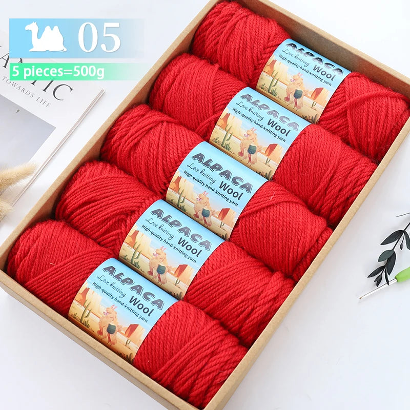 500g contient 5 écheveaux de fil de laine d'alpaga épais, 245 aiguilles, fil à tricoter, fil de matériel de bricolage pour pulls à tricoter, fil pour la fabrication de pulls en laine, grands manteaux, châles, chapeaux,