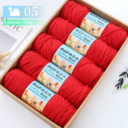 500g contient 5 écheveaux de fil de laine d'alpaga épais, 245 aiguilles, fil à tricoter, fil de matériel de bricolage pour pulls à tricoter, fil pour la fabrication de pulls en laine, grands manteaux, châles, chapeaux,