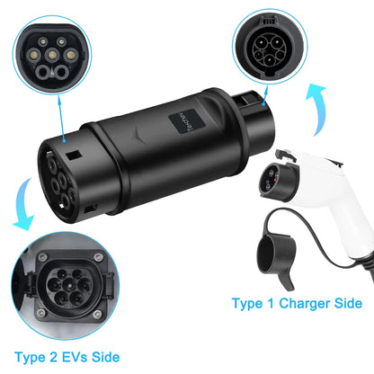 Adaptateur de Type 1 à Type 2, chargeur de véhicule électrique, adaptateur AC de Type 2 à Type 1, convertisseur de charge GB/T EVSE pour voitures électriques
