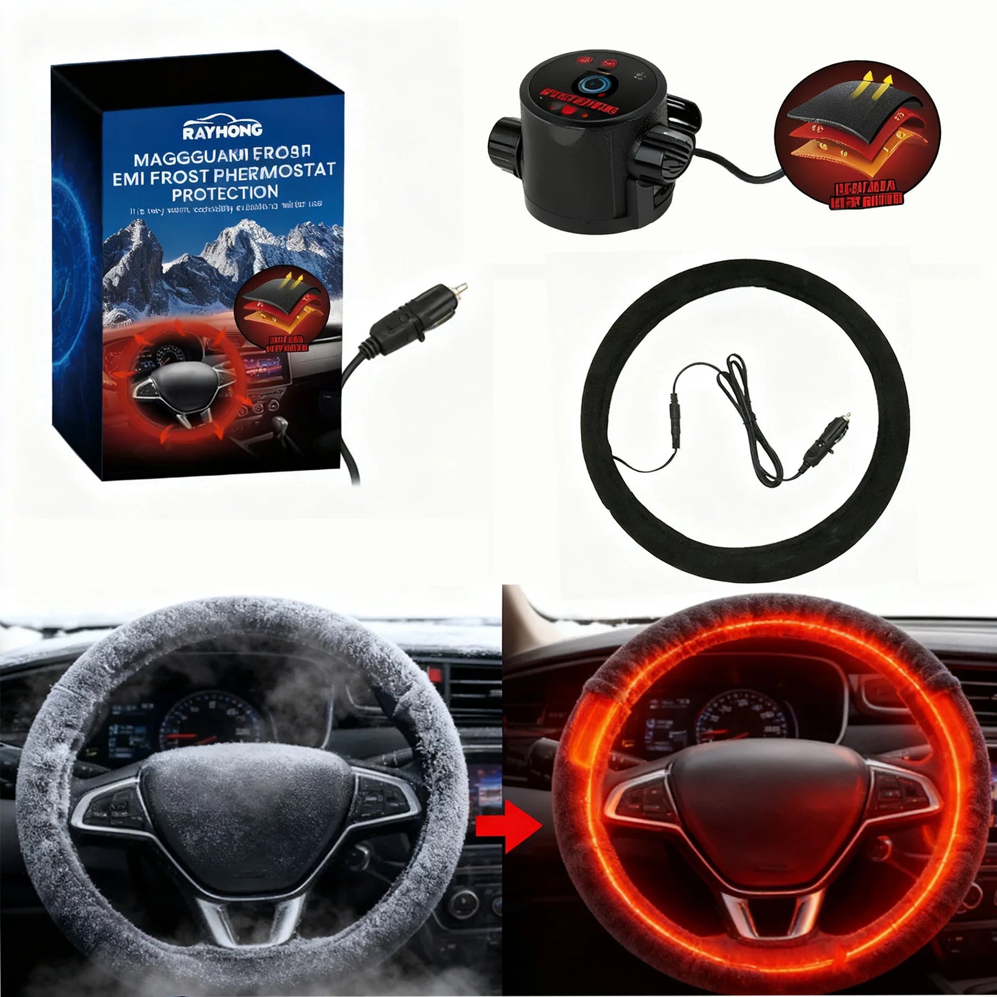 Housse chauffante universelle pour volant de voiture 12V, séchage rapide en 3 minutes, housse chauffante antidérapante pour l'hiver pour le confort de conduite (noir)