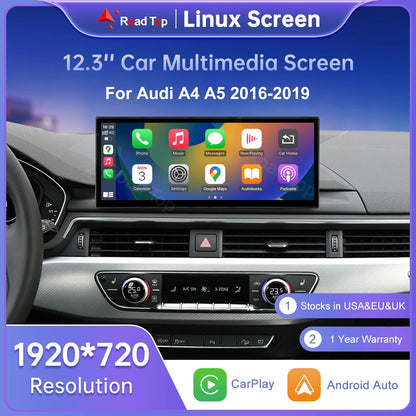 Road Top 12.3'sans fil CarPlay Android Auto écran pour Audi A4 A5 2016-2019 Airplay multimédia autoradio lecteur