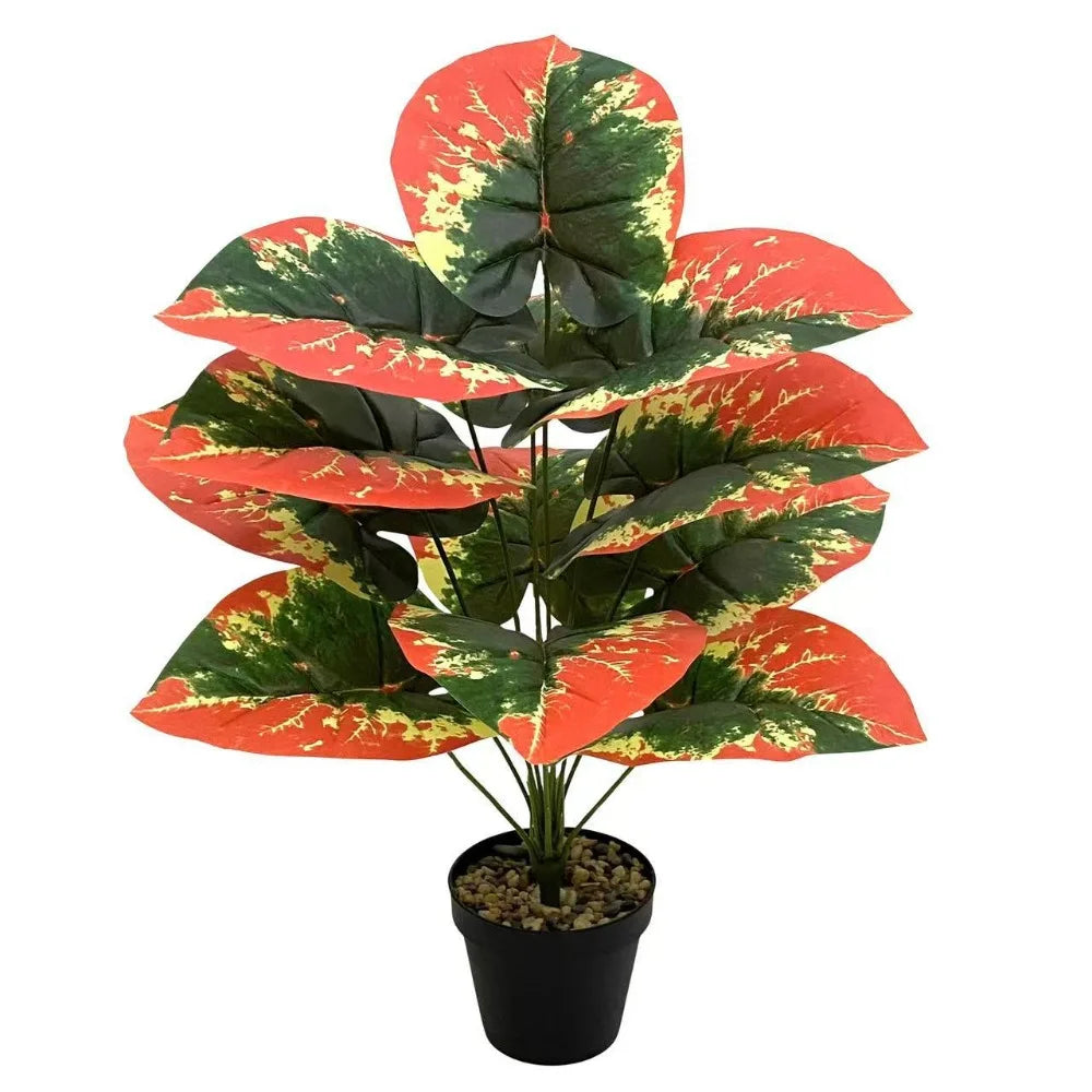 Plantes tropicales artificielles bloquant les couleurs, avec 24 feuilles, fausses plantes ornementales pour vacances, maison, bureau, décoration extérieure, 1 pièce