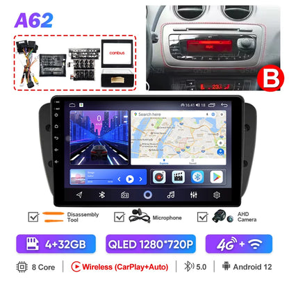Pour Seat Ibiza 2012 2013 2014 2015 Android Auto Carplay Radio voiture lecteur vidéo multimédia GPS Navigation QLED écran tactile 4G