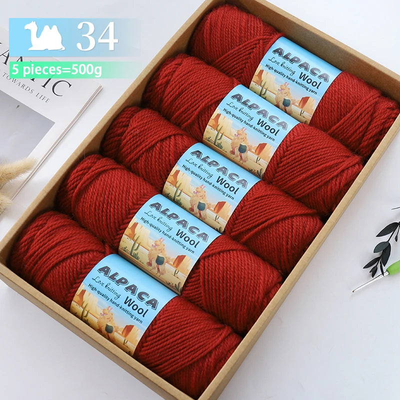 500g contient 5 écheveaux de fil de laine d'alpaga épais, 245 aiguilles, fil à tricoter, fil de matériel de bricolage pour pulls à tricoter, fil pour la fabrication de pulls en laine, grands manteaux, châles, chapeaux,