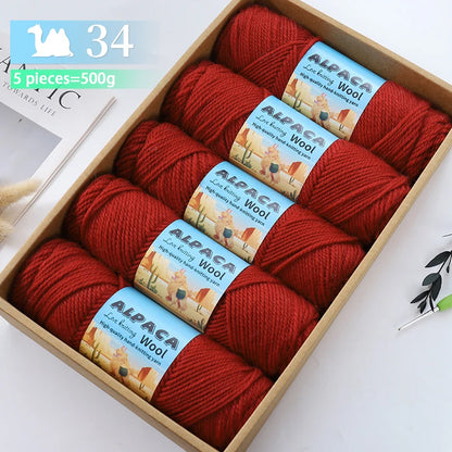 500g contient 5 écheveaux de fil de laine d'alpaga épais, 245 aiguilles, fil à tricoter, fil de matériel de bricolage pour pulls à tricoter, fil pour la fabrication de pulls en laine, grands manteaux, châles, chapeaux,