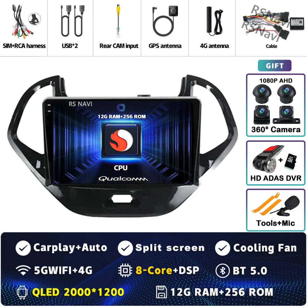 Android 15 Carplay Auto pour Ford Figo 2015 2016 2017 2018 autoradio 4G WIFI lecteur multimédia srereo Navigation vidéo 360 caméra