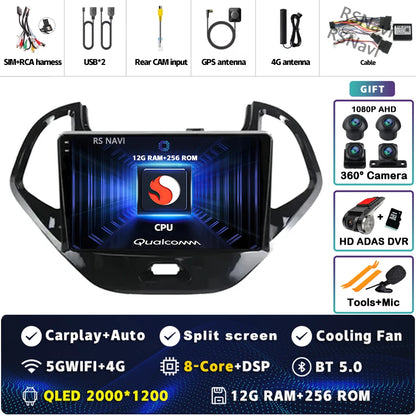 Android 15 Carplay Auto pour Ford Figo 2015 2016 2017 2018 autoradio 4G WIFI lecteur multimédia srereo Navigation vidéo 360 caméra