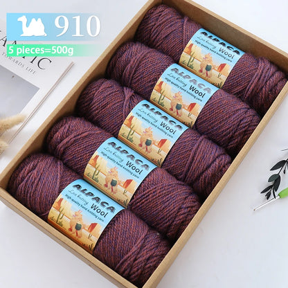 500g contient 5 écheveaux de fil de laine d'alpaga épais, 245 aiguilles, fil à tricoter, fil de matériel de bricolage pour pulls à tricoter, fil pour la fabrication de pulls en laine, grands manteaux, châles, chapeaux,