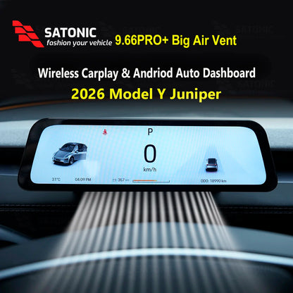 SATONIC 9.66 ''modèle 3 Y Dasbhoard écran pour Tesla 2026 modèle Y Juniper Support sans fil Carplay et android changement de vitesse automatique