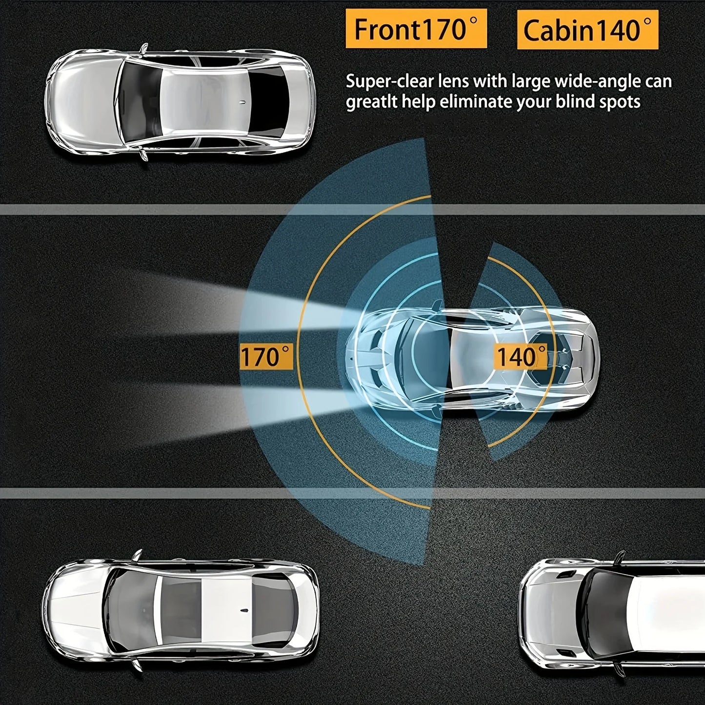 Caméra de tableau de bord pour touristes, caméra de voiture, avant et intérieur, vision nocturne IR, boucle statique, grand angle, DVR, WiFi, 1080P