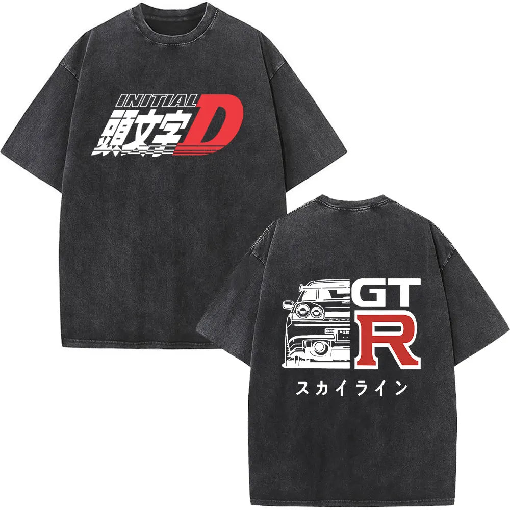 Anime Initial D Drift AE86 lavé Vintage imprimé T-shirt RX-7 R34 horizon GTR JDM T-shirts hommes Harajuku confortable surdimensionné T-shirts