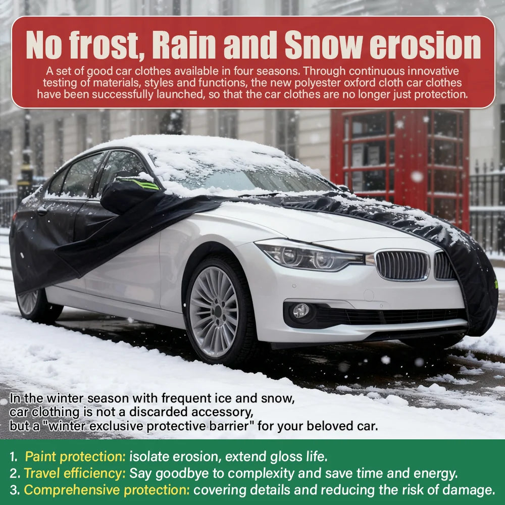 Housse de voiture thermique SUV 190T, couverture complète à quatre portes, résistante à la neige et au gel, conception à fermeture éclair latérale, noire, ajustement universel