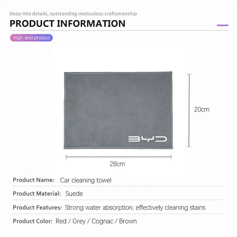 Serviette de voiture en microfibre, chiffon de nettoyage Super absorbant pour BYD Tang F3 E6 Atto3 Yuan Plus Song Max F0 G3 I3 Ea1 Dmi 2din S7