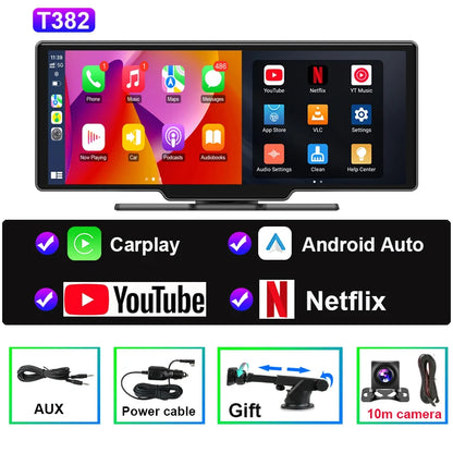 JMCQ autoradio multimédia lecteur vidéo universel sans fil Carplay Android Auto écran avec YouTube Netflix Bluetooth WIFI