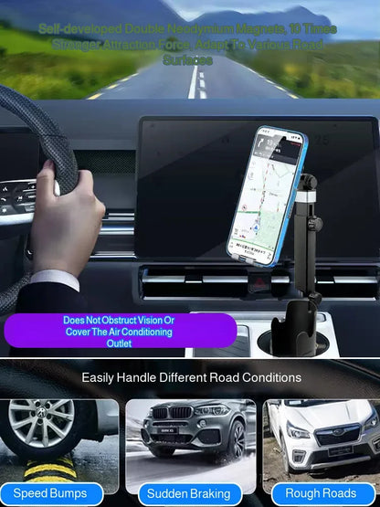Voiture 2-1 support de téléphone portable magnétique support de verre support de téléphone portable magnétique Rotation horizontale verticale porte-boissons universel
