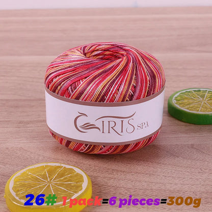 6 #   Fil de dentelle, fil de coton 100% pur coloré teint dégradé mercerisé, fil fin au crochet, tricot fait à la main, châle ajouré d'été, fil de tricot pour pull, 1 pièce = 6 pièces = 300 grammes