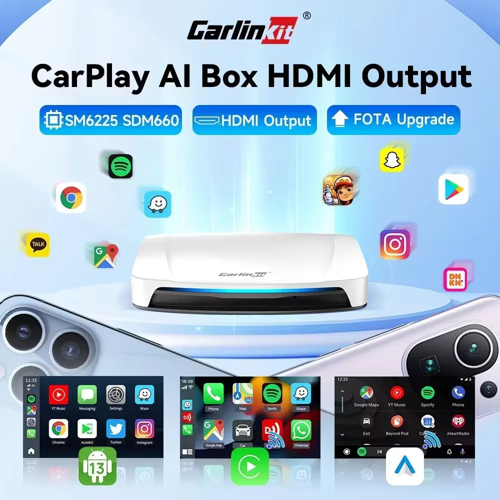 CarlinKit-Android 13 CarPlay AI Box, HDMI sans fil, Auto TV Video Box, Qualcomm SDM, Écran partagé 8 cœurs, Nouveau, 2026