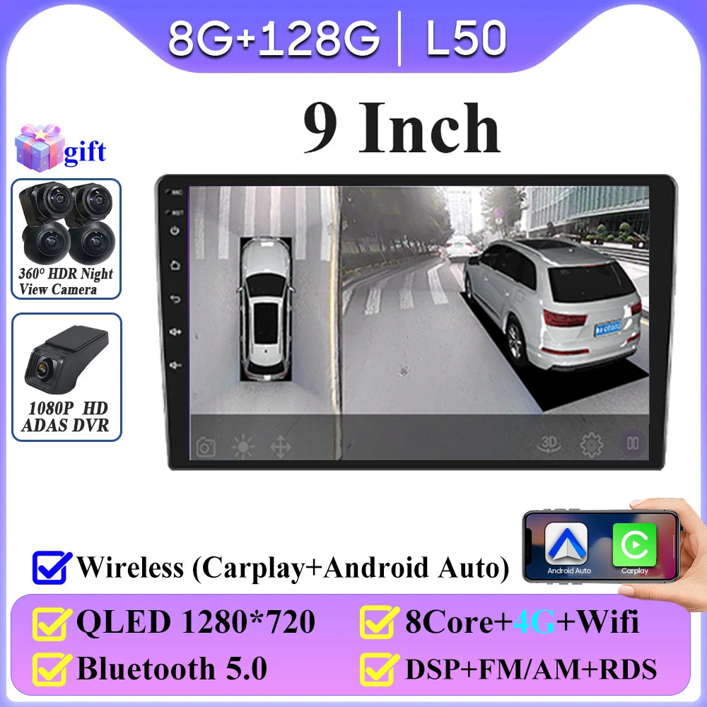 Android 16 universel 9/10 pouces autoradio CarPlay autoradio Android Auto GPS lecteur multimédia 2 DIN WiFi lecteur QLED écran BT