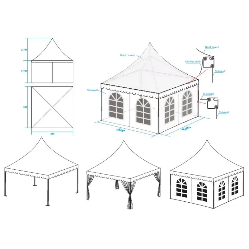 Tentes d'extérieur pour événements en plein air, grande capacité, tentes pour événements 3*3, 4*4, 6*6, 10*10, tentes de mariage