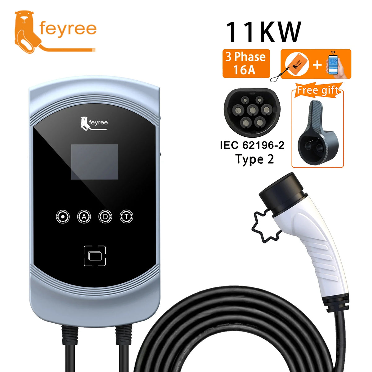 Fey123 EV Chargeur 32A 22KW 3Phase 11KW 16A Chargeur de Voiture Électrique EVSE Wallbox 7.6KW 32A Vope2 Câble Prise IEC62196-2 Andrea Control