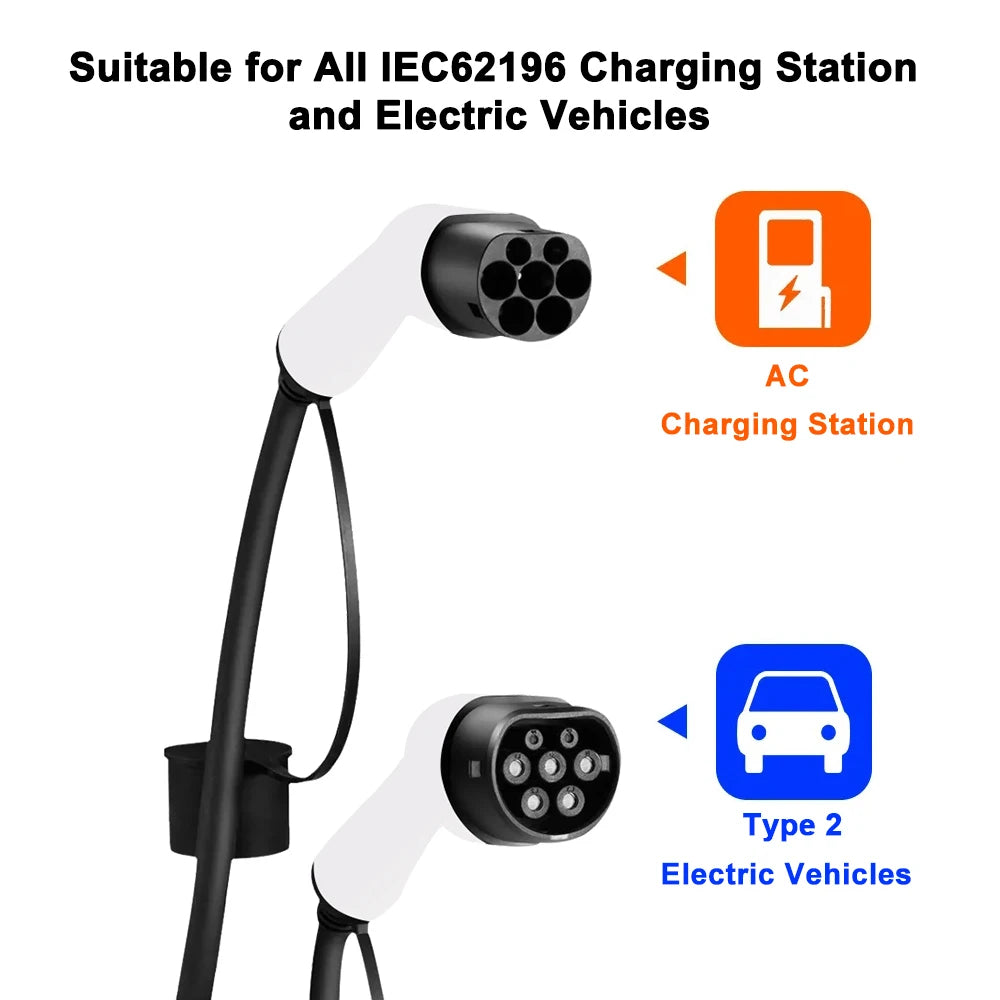 Teschev 16A/32A EV chargeur de voiture câble de chargement 1 Phase/3 Phase EVSE véhicule électrique Type 2 femelle à mâle IEC 62196 prise 3M