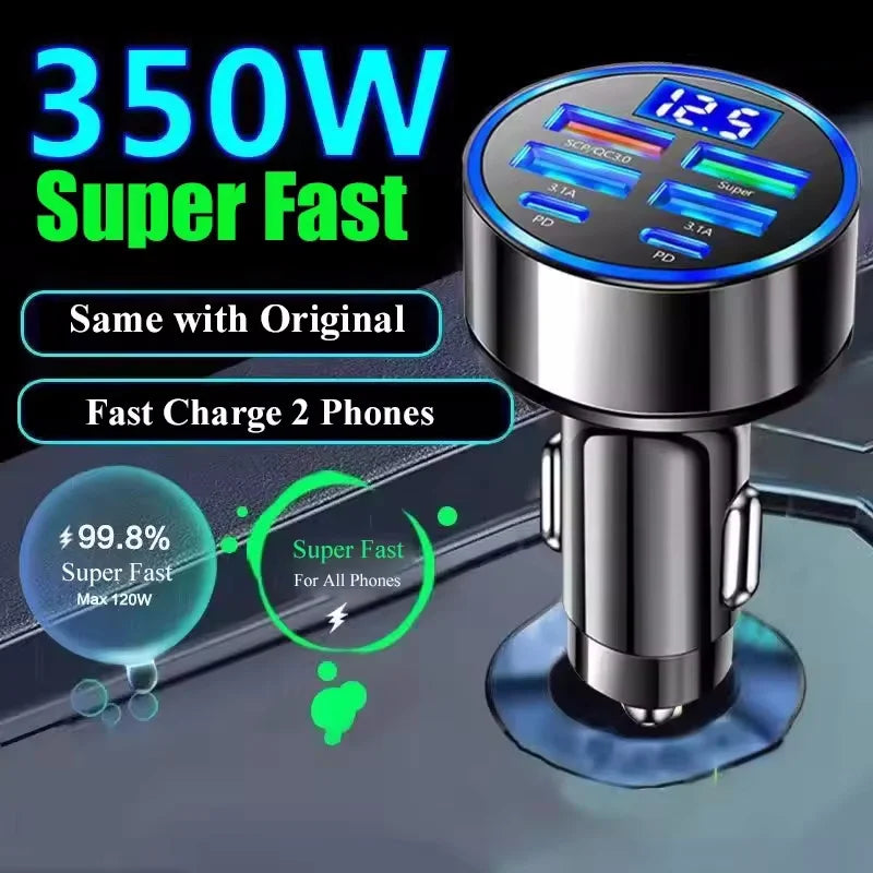 Chargeur de voiture USB 350W PD QC3.0 USB C, adaptateur de Type C pour iPhone Samsung Huawei Xiaomi, Charge rapide ﻿