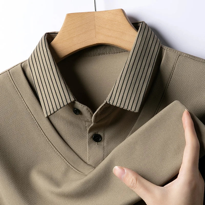 Polo à manches longues pour hommes, décontracté et à la mode, couleur unie, faux deux pièces, Business, toutes saisons, haut polyvalent, nouvelle collection 2025