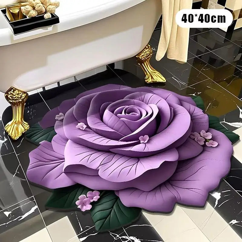 Nouveau tapis de sol en forme de pivoine, doux et durable, 40x40cm, antidérapant et absorbant pour salle de bain